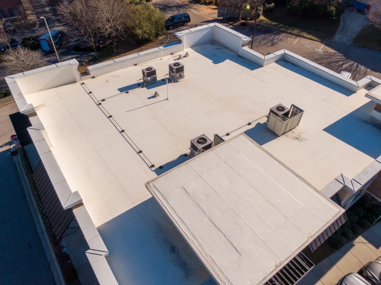 Commercial flat roof installation on a large North Carolina building